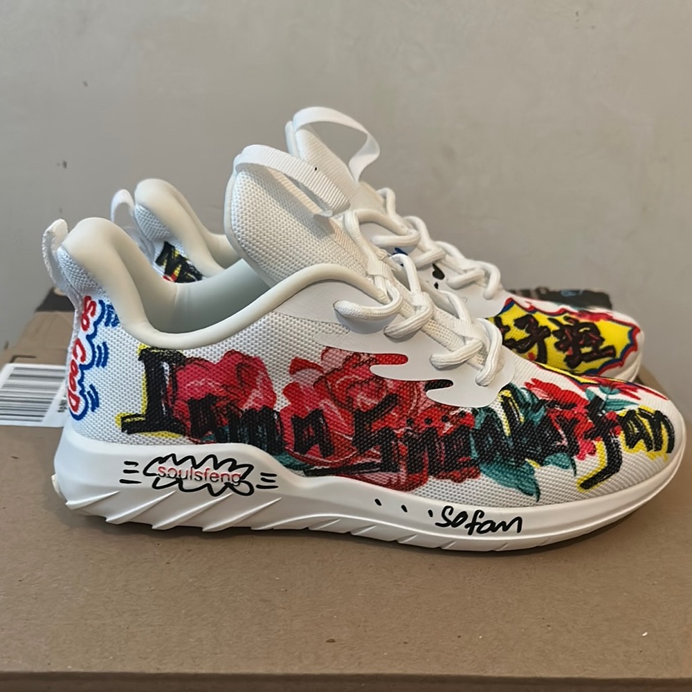 Custom Men Graffiti Sneakers - White and Multicolor